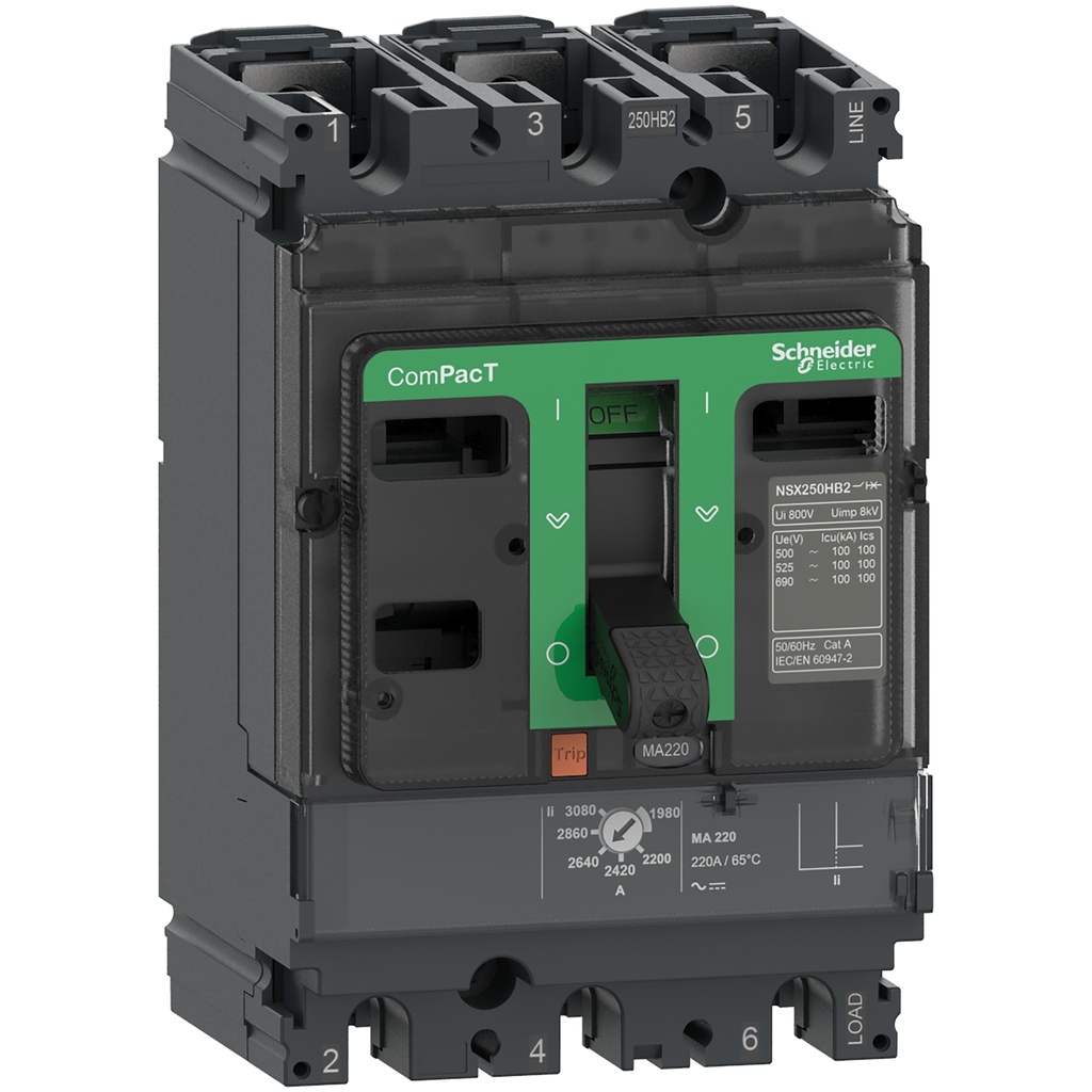 [C10F3MA100] Interruptor Compact Nsx100F Ma100 100A Unidad De Disparo Magnetica 900-1400A 85 Ka 220/240V 35 Ka 440V Schneider