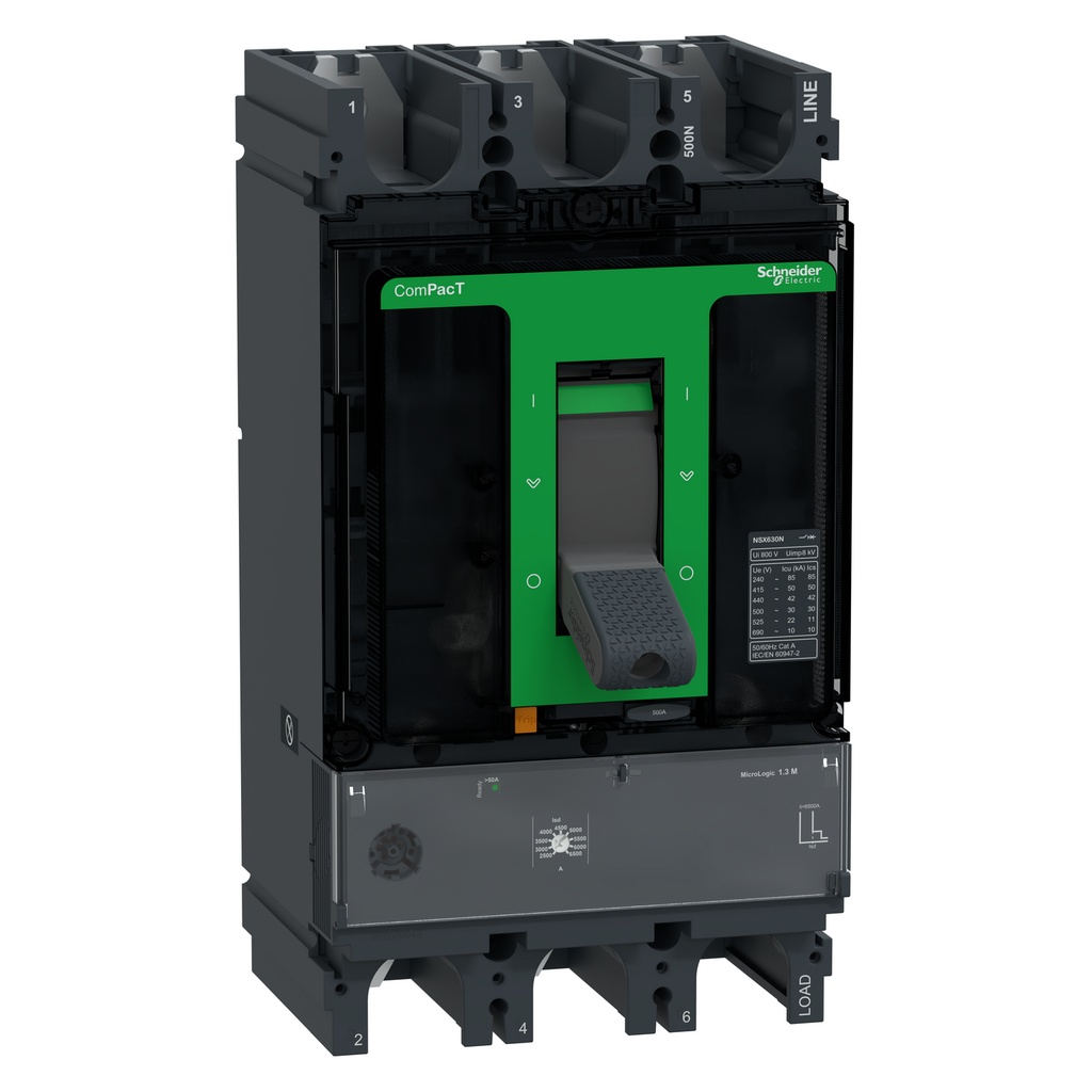 [C63N31M500] Interruptor Fijo 500A Nsx630N 50Ka A 380/415Vac / 85Ka A 240/220Vac 690Vac Micrologic 1.3M Schneider