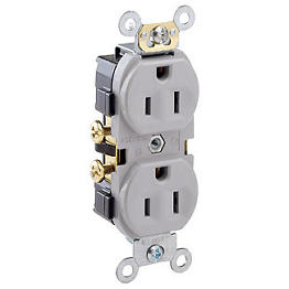 [CR15-GY] Toma Doble 15A 125Vac 1F+N+T Polo Tierra Automatico Nema 5-15R Gris Grado Comercial Leviton