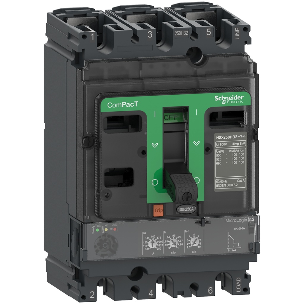 [C16H32D160] Interruptor Compact Nsx160H 3P Regulable 64-160A 100Ka A 220/240V Y 65Ka A 440V Unidad Micrologic 2.2 Lsoi Schneider