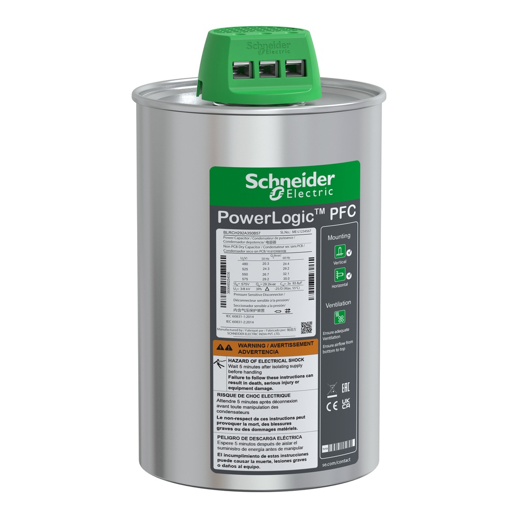 [BLRCH292A350B57] Condensador Trifasico Varplus Can 24.4Kvar A 480V 29.2Kvar A 525V 35Kvar A 575V Schneider