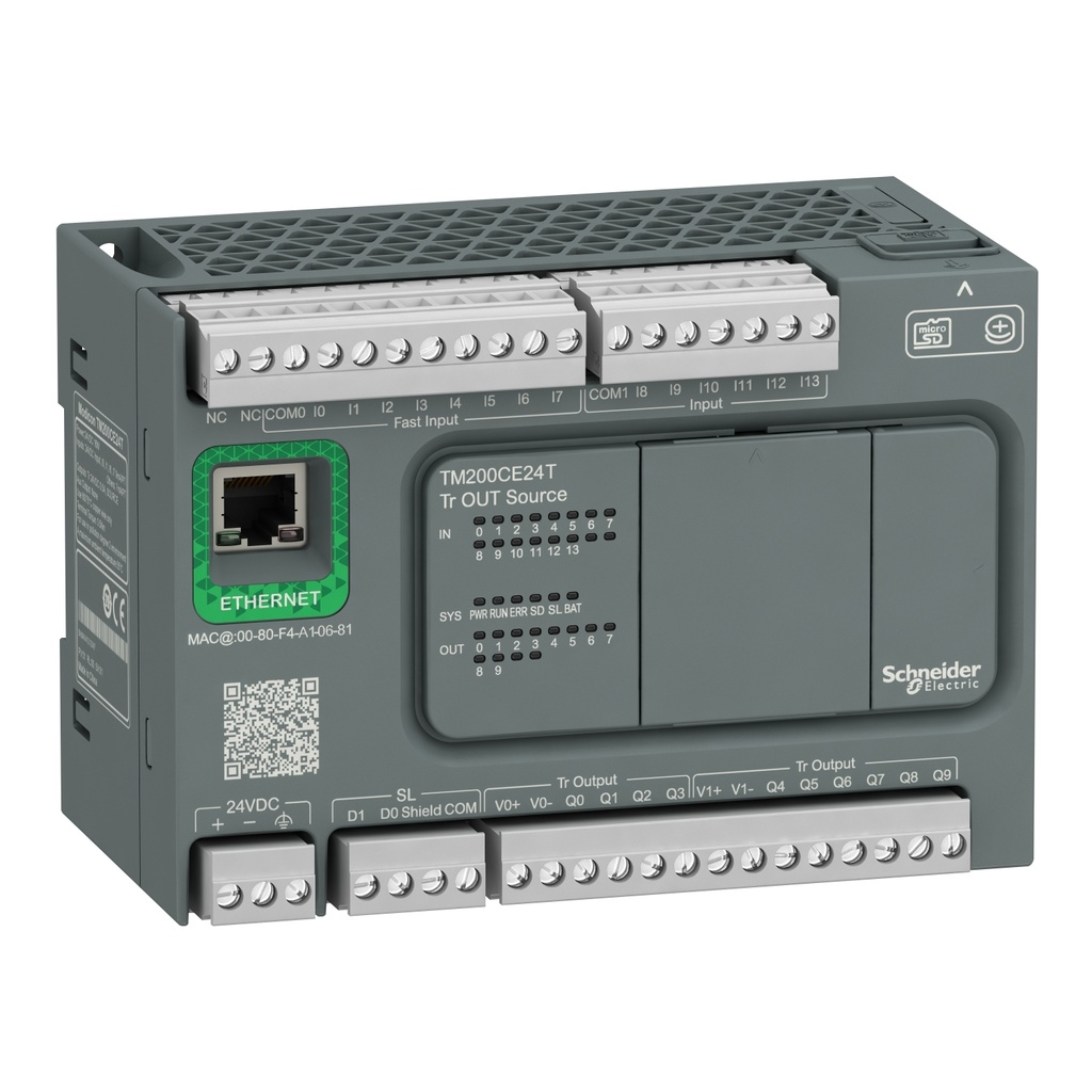 Cpu Controlador Plc Alimentacion 24Vdc 14 Entradas Digitales 10 Salidas Digitales 2 Entradas Analogicas 0-10Vdc Comunicacion Serial Y Ethernet Schneider Tm200Ce24T