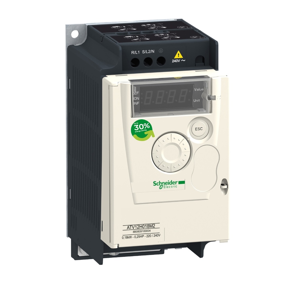 [ATV12H018M2] Variador De Velocidad Atv12 Simple 0.18Kw 0.25Hp 1.4A 220V 200-240Vac Modbus Integrado Pantalla Basica Aplicacion Comercial Schneider