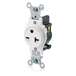 Toma Corriente Sencilla 20 A, 250V Nema 6-20R 2 Polos Color Blanco Leviton