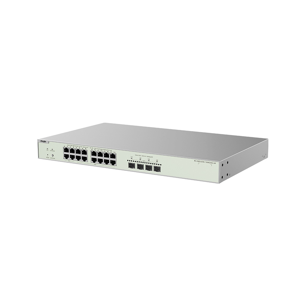 [RG-NBS3300-16MG4XS-HP] Switch / Suiche 16 Puertos Poe+ 370W 2.5Gpbs + 4 Puertos Sfp+ 10Gbps Capa 2 Tasa 119Mbps 1Ru Administrable Nube Ruijie