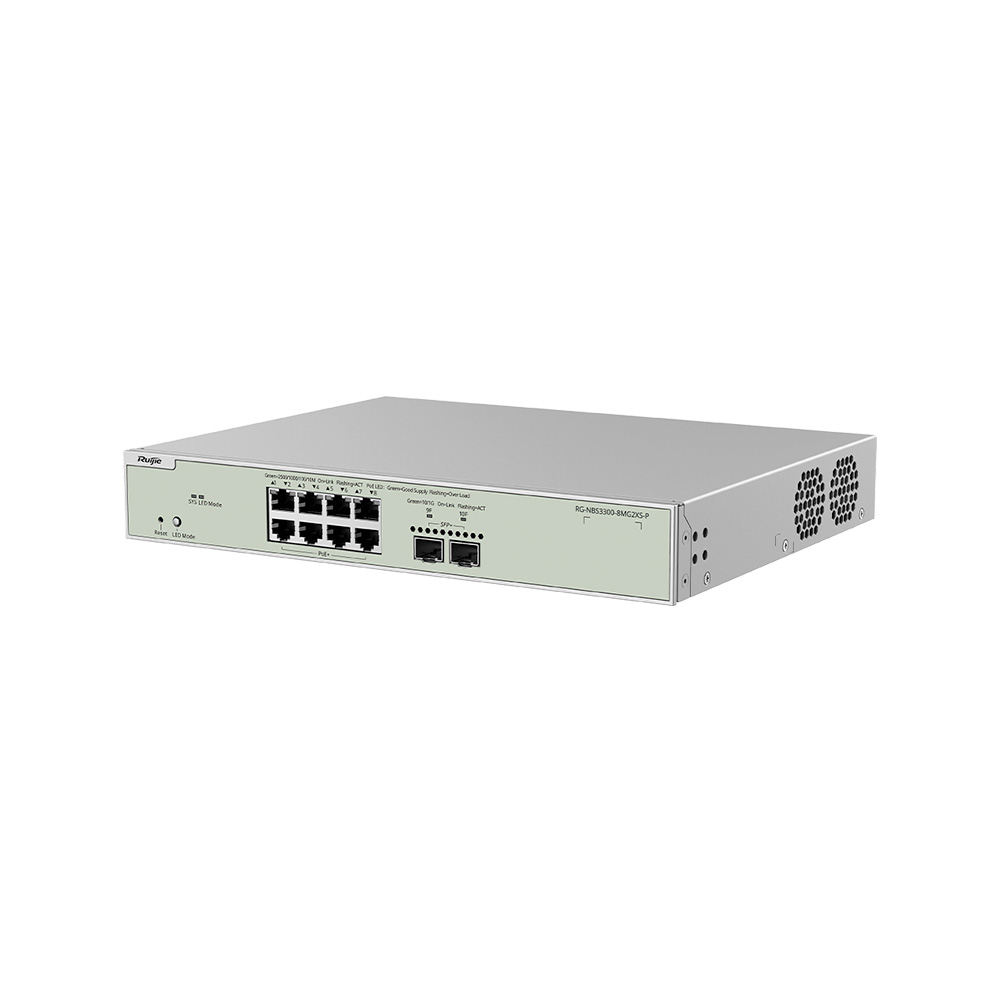 [RG-NBS3300-8MG2XS-P] Switch / Suiche 8 Puertos Poe+ 240W 2.5Gpbs + 2 Puertos Sfp+ 10Gbps Capa 2 Tasa 58.72Mbps Administrable Nube Ruijie