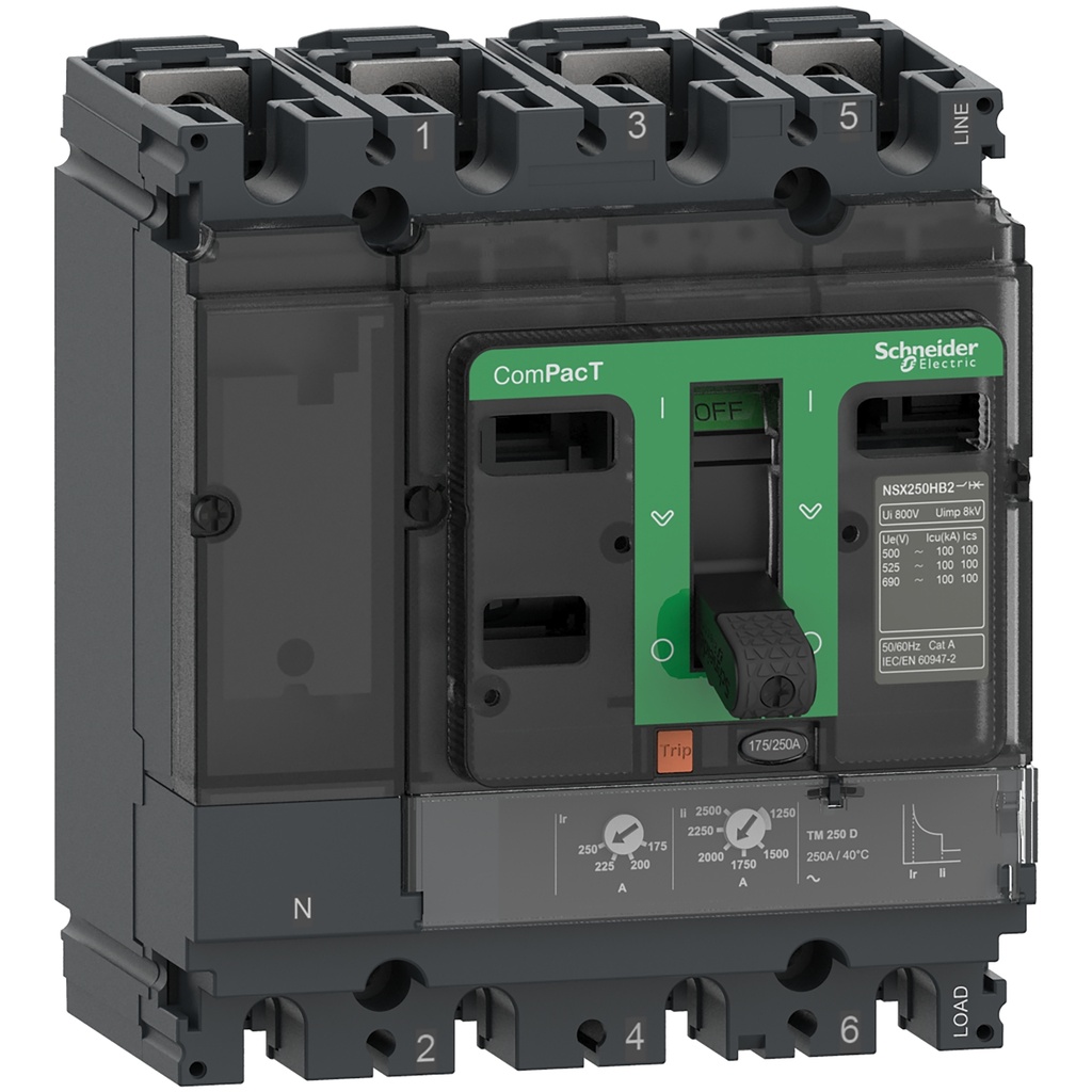 Interruptor Regulable 70-100A 600Vac 4P Tmd100 85Ka A 220V Y 35Ka A 440V Nsx Compact Schneider