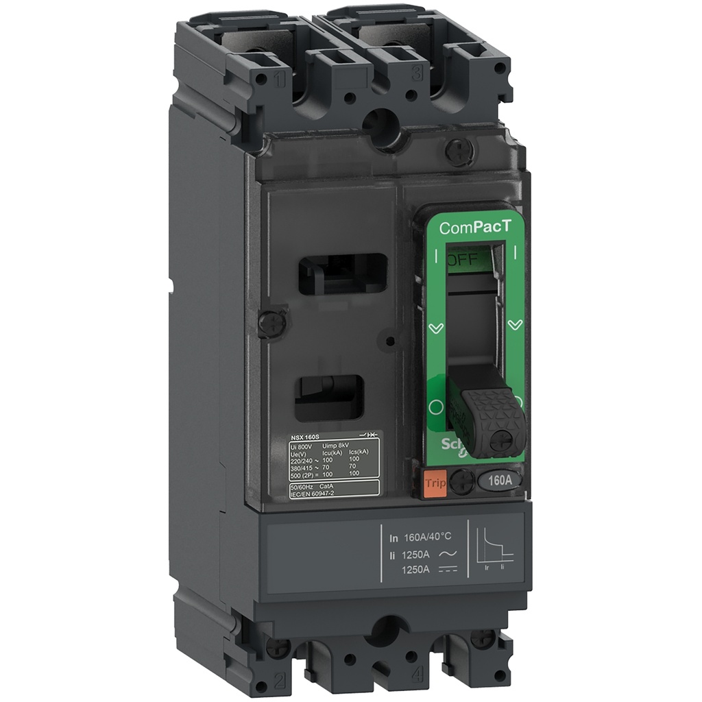 [C16M2TM160] Interruptor Termomagnetico Tm-D 160A 2P 690Vac 500Vdc 85Ka A 240Vac / 25Ka A 440Vac / 85Ka A 500Vdc Nsx160M Schneider