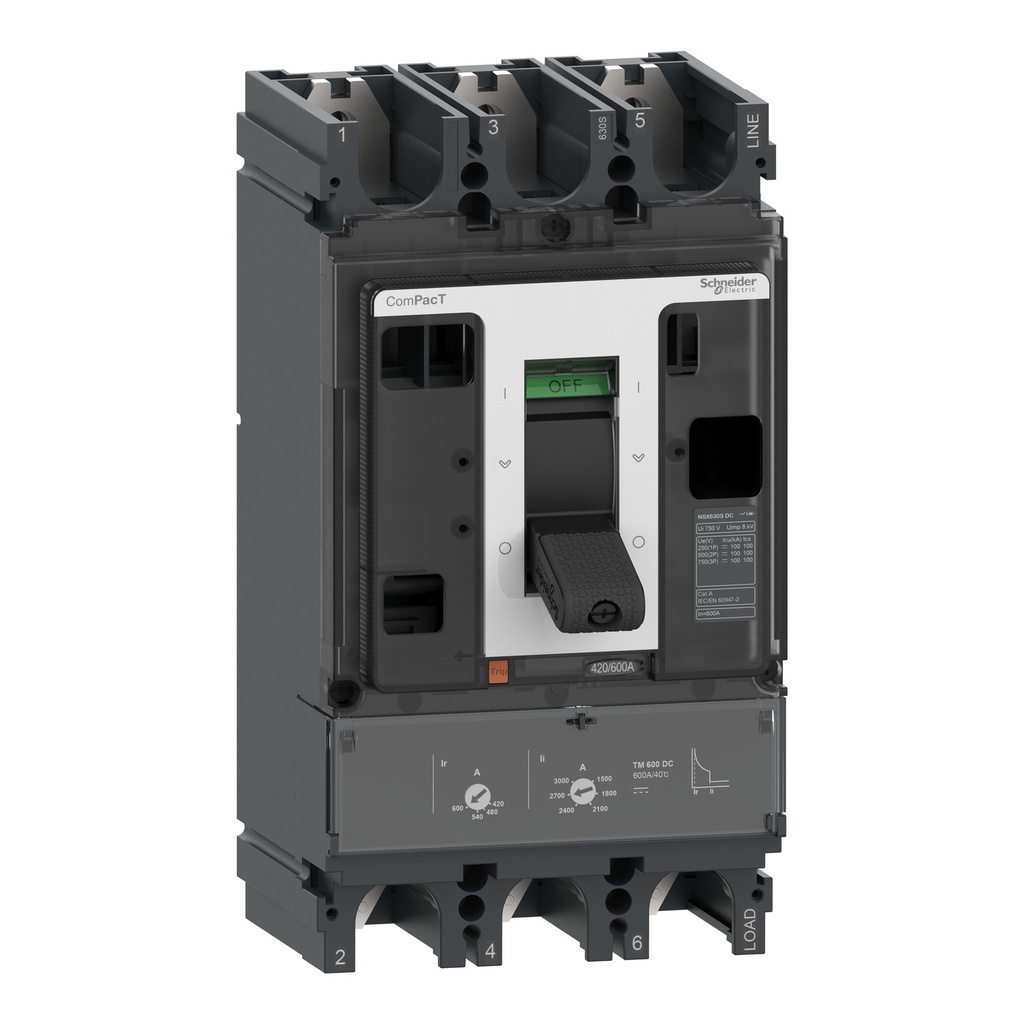 Interruptor Compact 3P 600A 36Ka A 750Vdc Unidad De Control Tm-Dc Nsx630F Schneider
