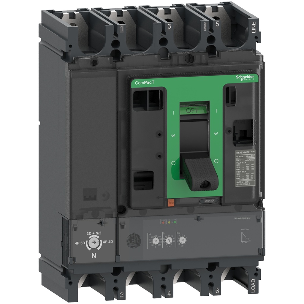 Interruptor Regulable 4P 160-400A 690Vac 85Ka A 240V Y 42Ka A 440V Unidad Micrologic 2.3 Nsx400N Schneider
