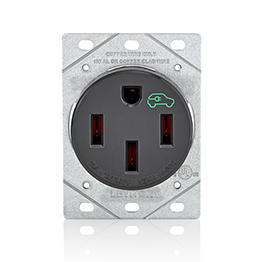 [1450R] Toma Carga Para Vehiculos Electricos Alta Resistencia 50A 125/250V Nema 1450R 3 Polos 4 Cables Empotrar Grado Industrial Tierra Correa De Acero Negro Leviton