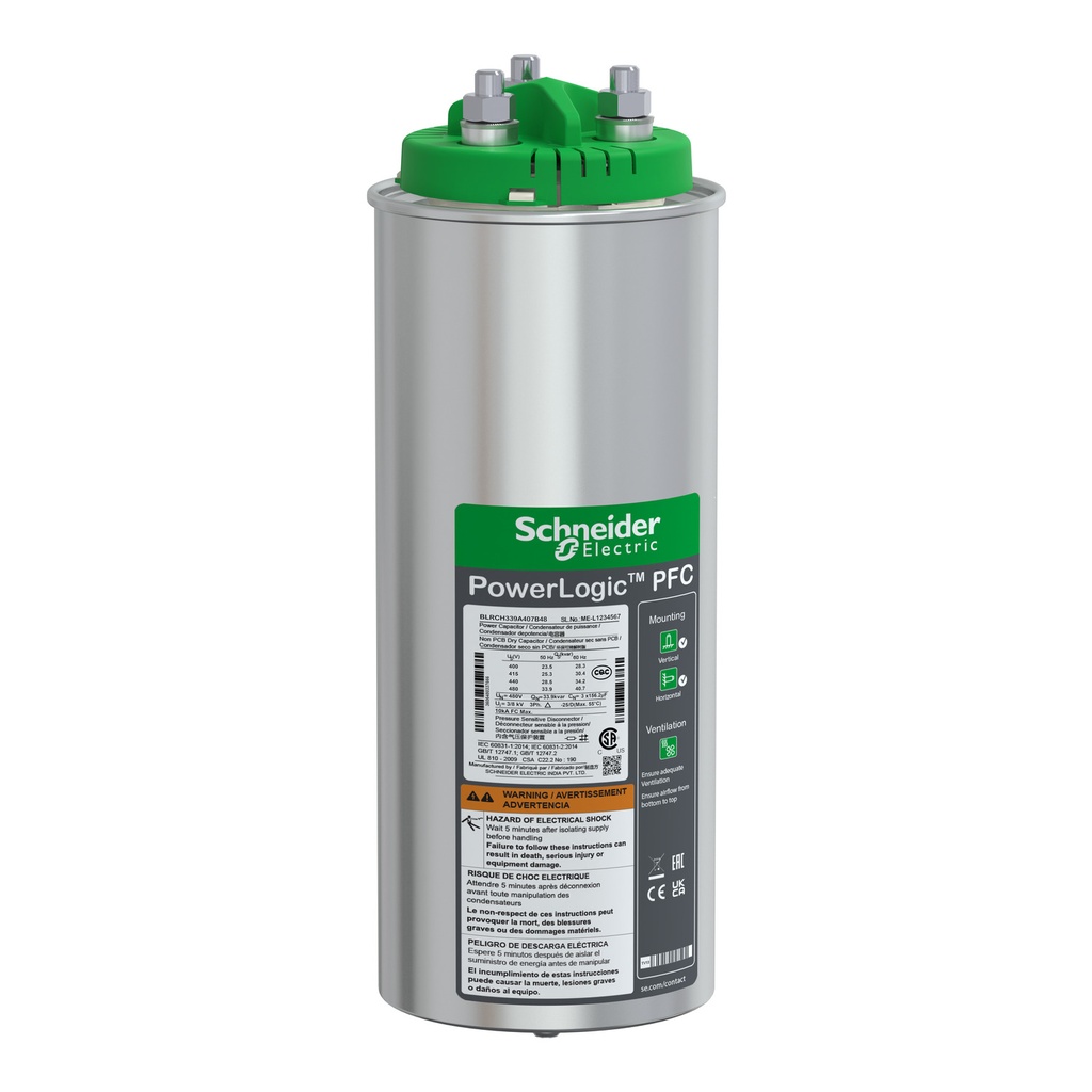 [BLRCH339A407B48] Condensador Trifasico 25.5Kvar A 380V / 34.2Kvar A 440V / 40.7Kvar A 480V 49A Varplus Can Schneider
