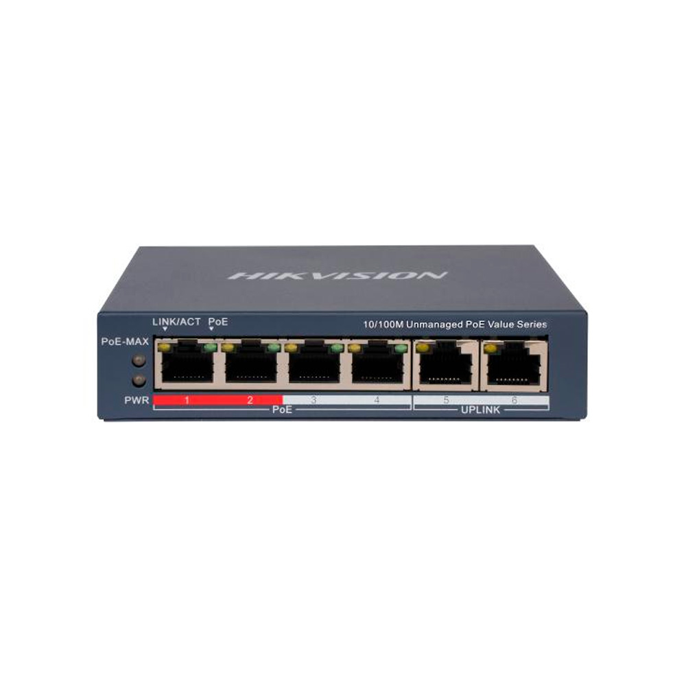 Switch Poe 4 Canales 10/100M Protocolo 802.3Af/At 45W Poe Extendido Hasta 300Mts Hikvision 301802941
