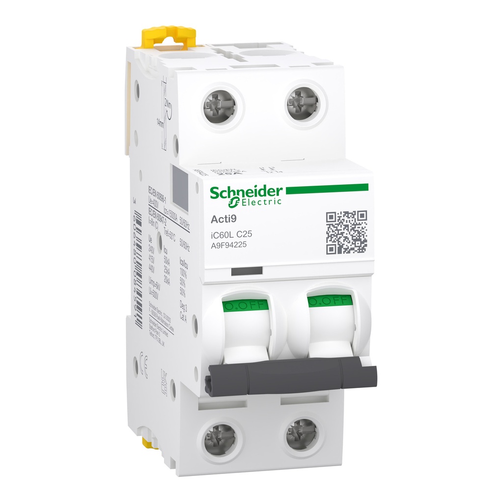 [A9F94225] Interruptor Termomagnetico Taco Riel 2X25A 440Vac 415Vdc 70Ka A 120V Y 20Ka A 440V Curva Disparo Clase C Acti9 Ic60L Rcbo Schneider