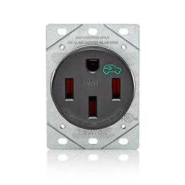 [1450W] Toma Carga Para Vehiculos Electricos Alta Resistencia 50A 125/250V Nema 14-50R 3 Polos 4 Cables Resitente A La Intemperie Negro Leviton