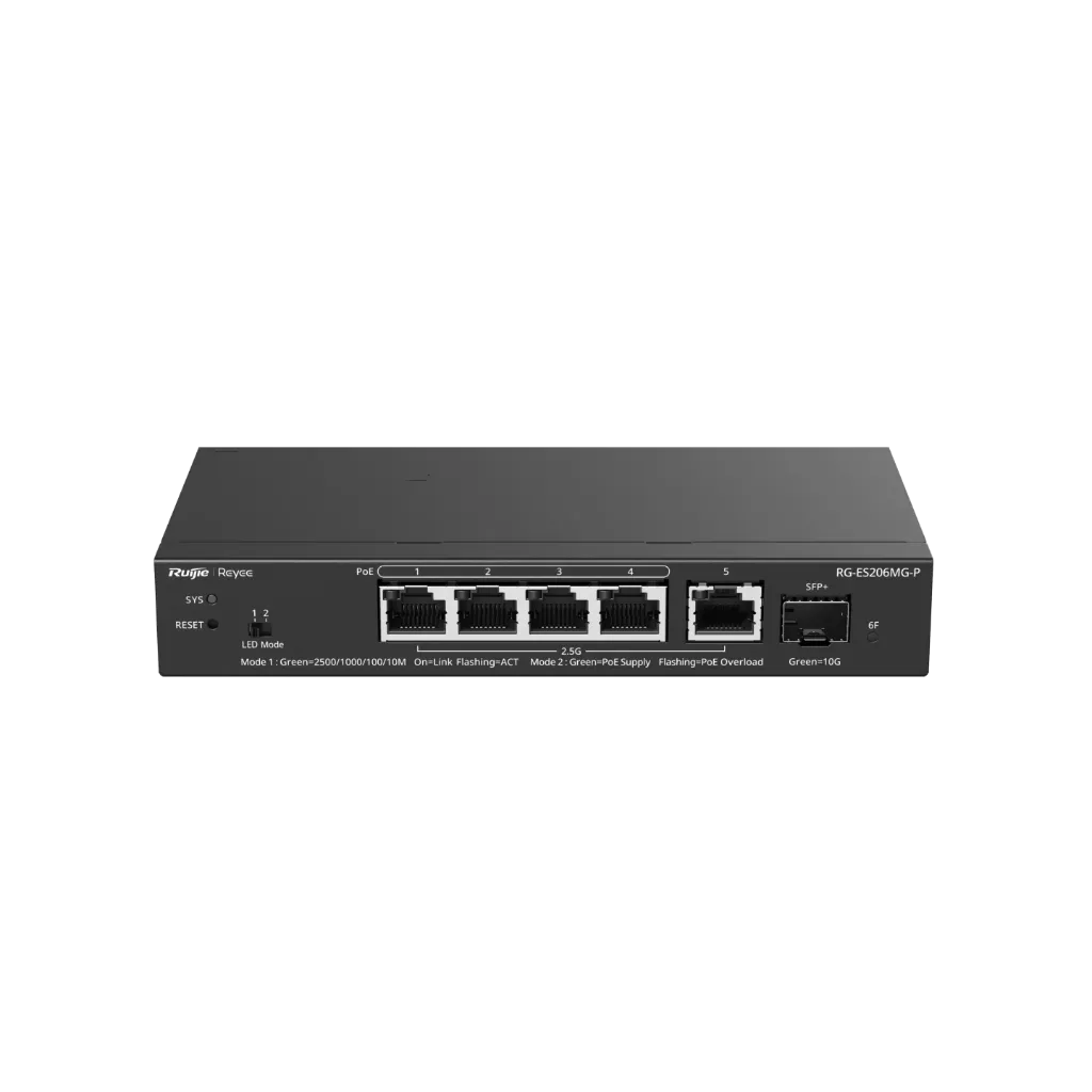 [RG-ES206MG-P] Switch 4 Puertos 2.5Gb Poe+ 70W + 1 Rj45 2.5Gb + 1 Sfp+ 10Gb Ruijie