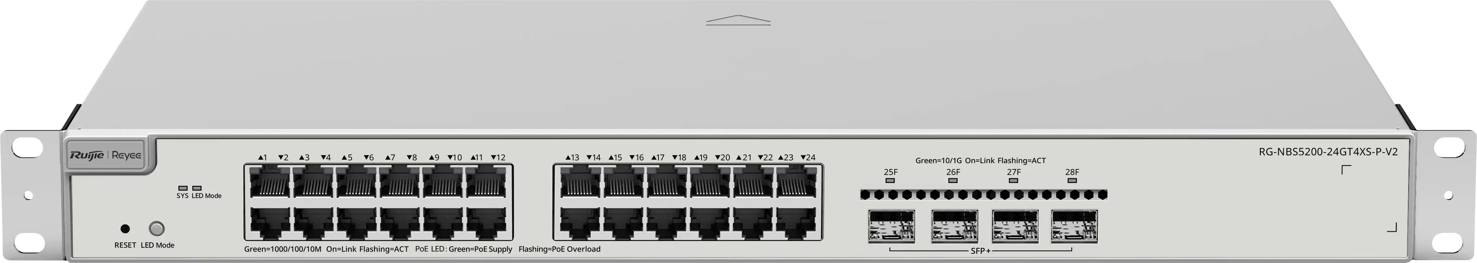 [RG-NBS5200-24GT4XS-P-V2] Switch 24 Puertos Poe+ 370W 1Gbps + 4 Puertos Sfp+ 10Gbps Capa 3 Tasa 96Mbps Rack 1Ru Administrable Nube Ruijie