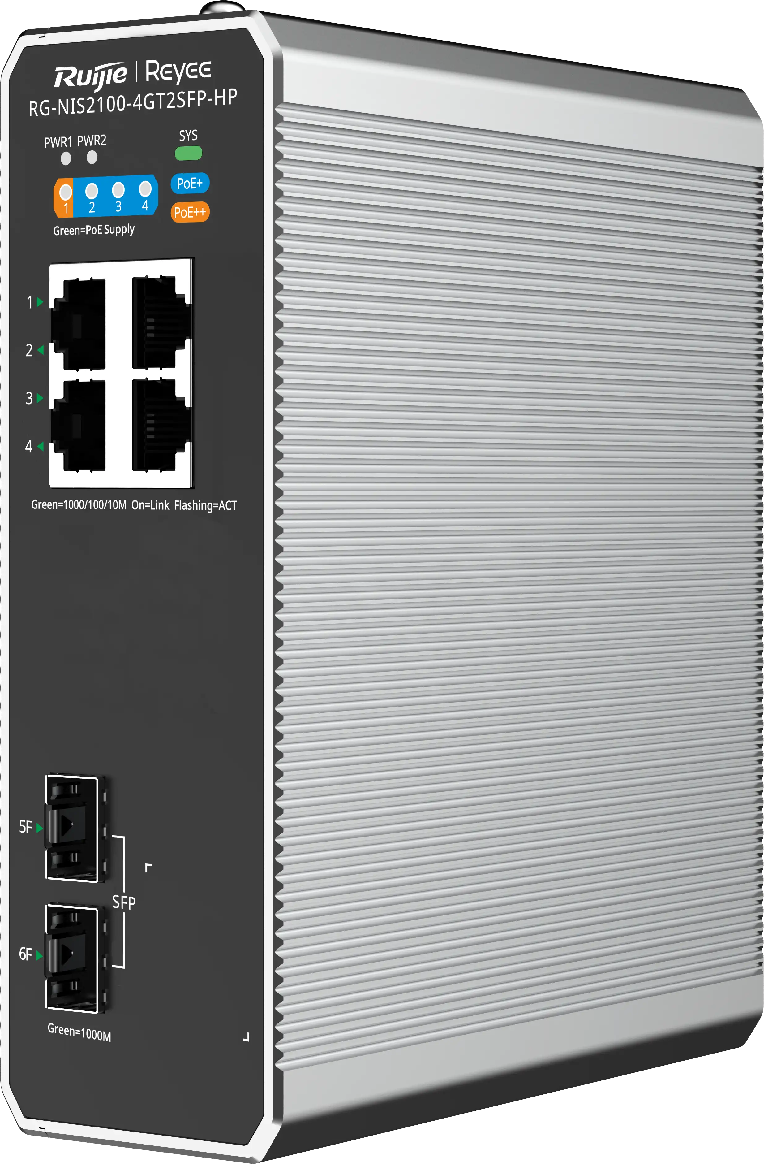 [RG-NIS2100-4GT2SFP-HP] Switch Industrial Administrable 4 Puertos Rj45 1Gb Poe + 2 Puertos Sfp 1Gb Montaje En Riel Sin Fuente Ruijie