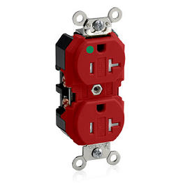 Toma Doble 20A 125V 2P 3H Grado Hospitalario Uso Extra Pesado Tamper Resistant Nema 5-20R Rojo Leviton