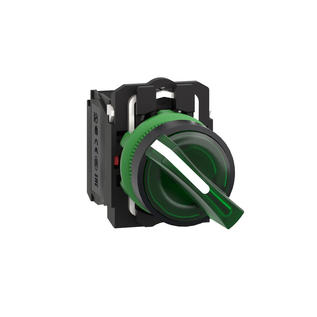 [XB5AK123M5] Selector Luminoso Verde 2 Posiciones Fijas Modular Cuerpo Metalico Alimentacion 220Vac 1Na + 1Nc 22Mm Ip69 Ik04 Harmony Xb4 Schneider