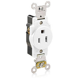 [5261-W] Tomacorriente Sencilla Grado Industrial De 15A 125V Cableado Trasero O Lateral Nema 5-15R 2 Polos 3 Hilos Con Conexión A Tierra Automtica Blanco Leviton
