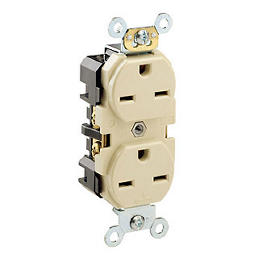 [5662-I] Tomacorriente Doblre Grado Industrial De 15A 250V Cableado Trasero O Lateral Nema 6-15R 2 Polos 3 Hilos Con Conexion A Tierra Automatica Marfil Leviton