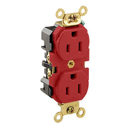 Tomacorriente Doble Grado Industrial 15A 125V Nema 5-15R 2P 3H Conexion A Tierra Automatica Rojo Leviton