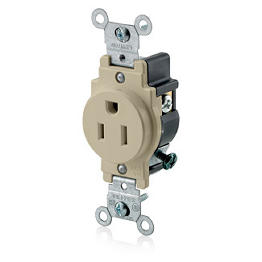 [5015-I] Toma 15A 125V 1F+N+T Sencilla Nema 5-15R Doble Polo Tierra Grado Comercial Marfil Leviton 5015-I