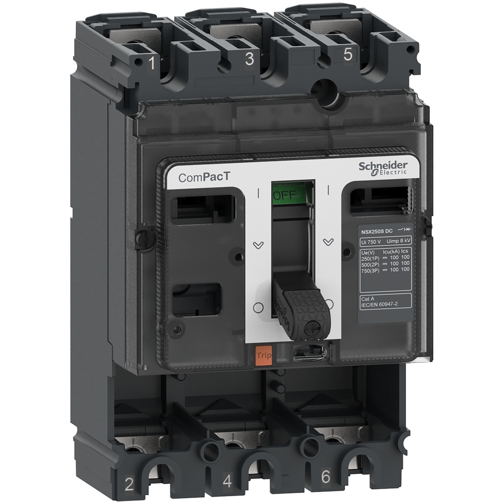 [C25F3D] Interruptor Fijo 250A 3 Polos 36Ka A 250Vdc 1P / 36Ka A 750Vdc Sin Unidad De Disparo Nsx250F Schneider