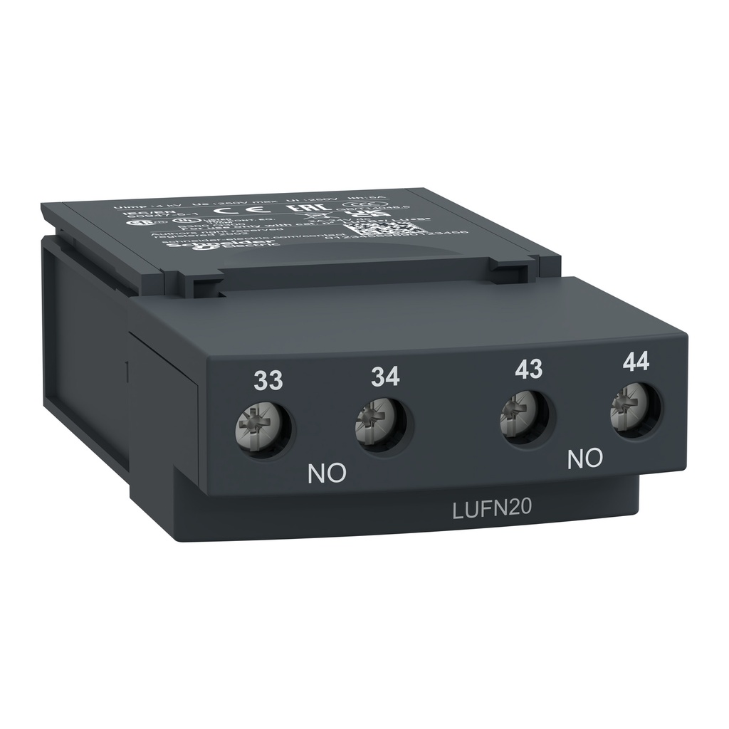 [LUFN20] Bloque De Contactos Auxiliar On/Off 2Na 5A 250V Ac/Dc Para Bases Lub12 / Lub32 / Lub38 Tesys Lufn Schneider
