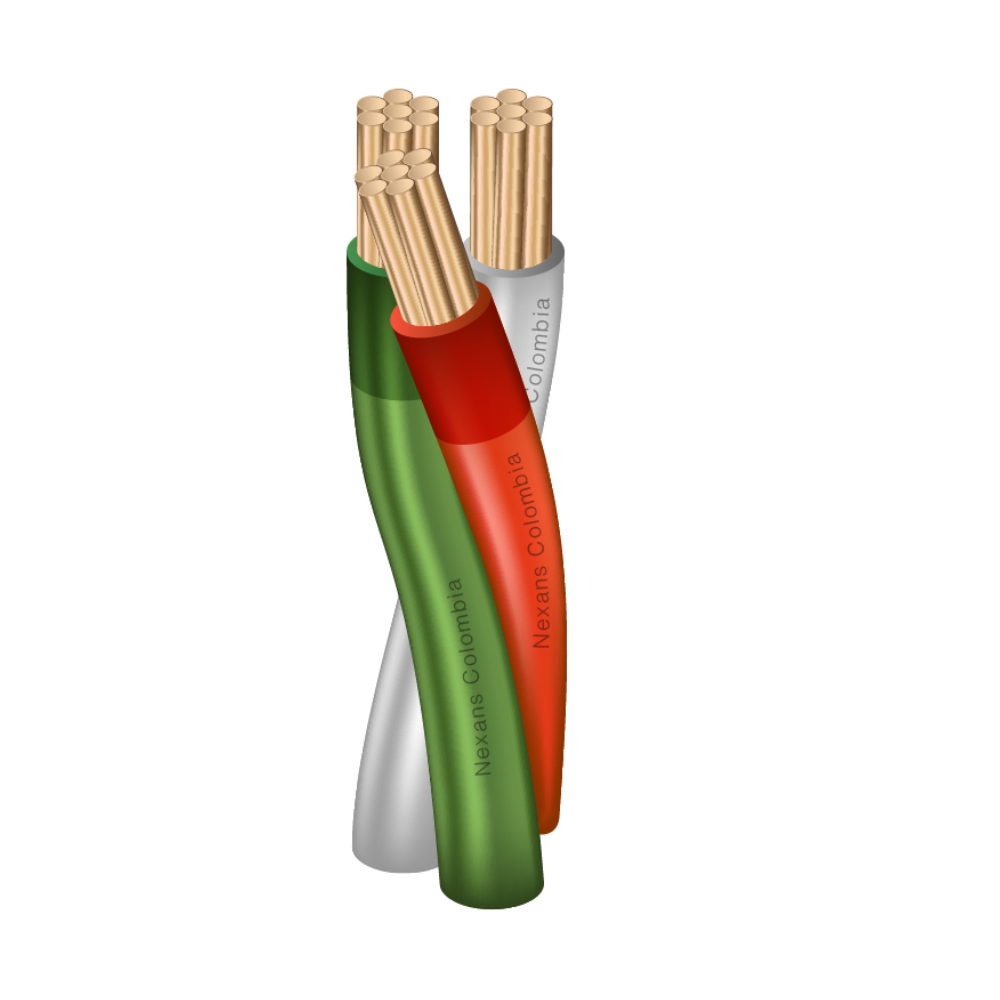 [THWN-3X12-R] Cable Thhn/Thwn-2 #12Awg Blanco-Verde-Ro Rojo Triplex 600V 90 Grados Centelsa 200310