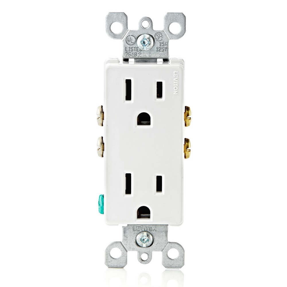 [5325-W] Toma 15A 125V 1F+N+T Doble Polo Tierra Blanca Decora Leviton Grado Residencial