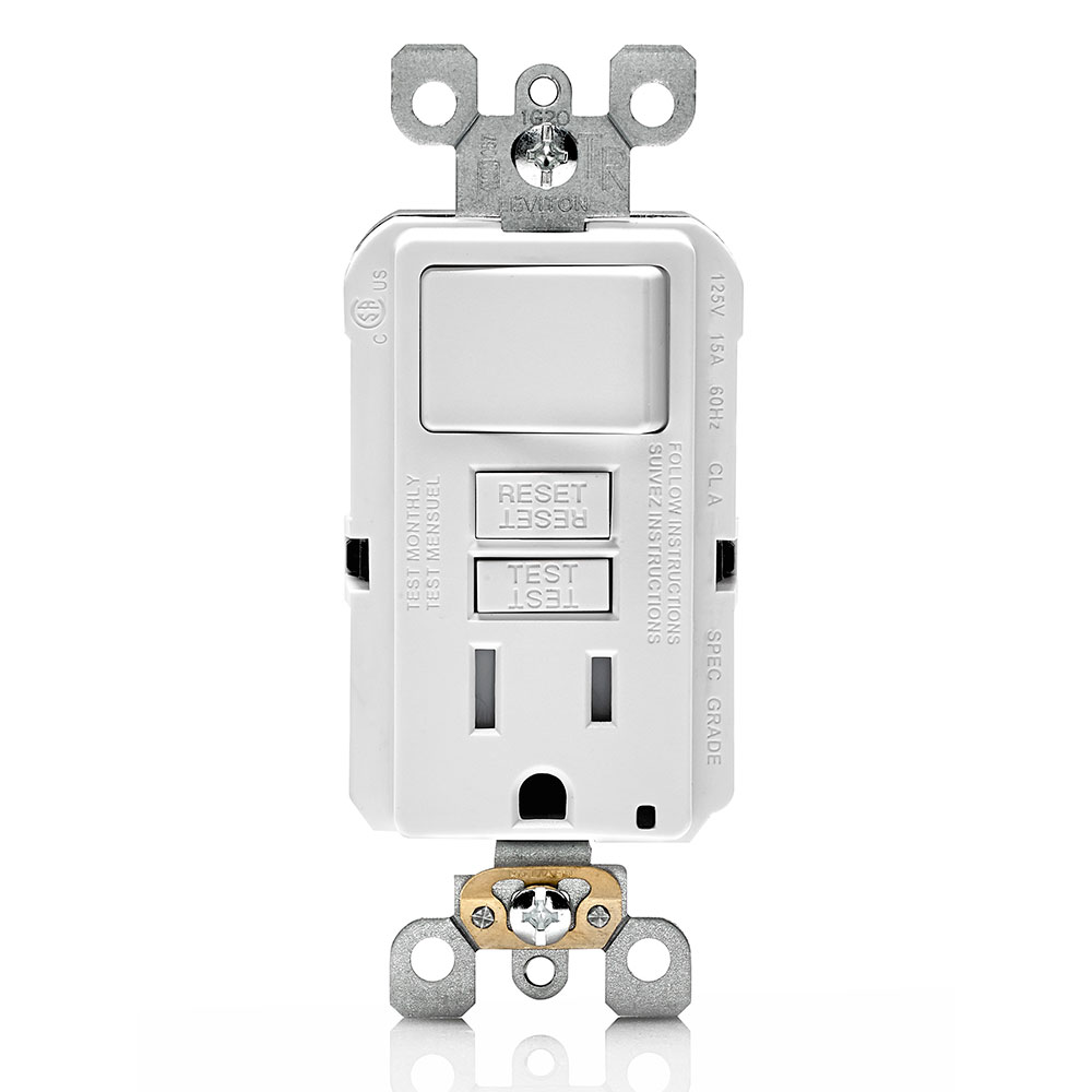 [GFSW1-W] Interruptor Sencillo + Toma 15A 125V Tamper Resistant Gfci Leviton Blanco