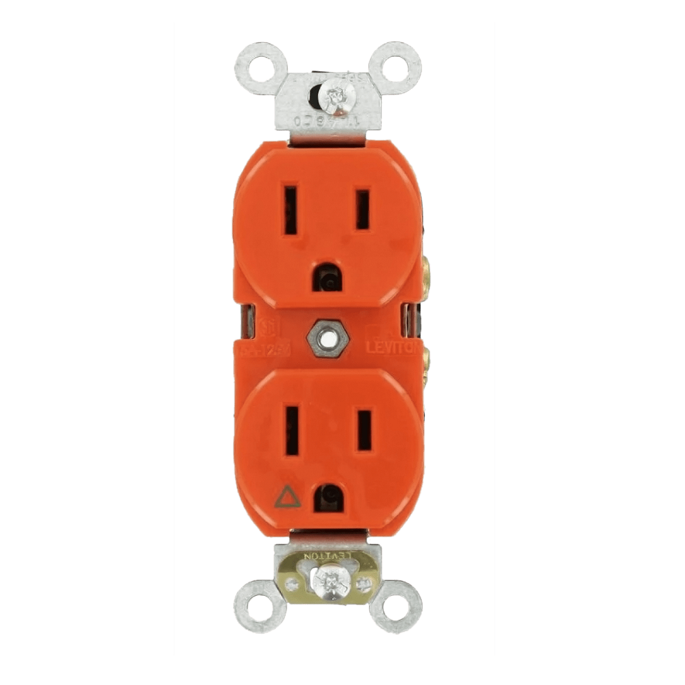 Toma 15A 125V 1F+N+T Doble Polo Tierra Aislado Leviton Naranja Grado Industrial