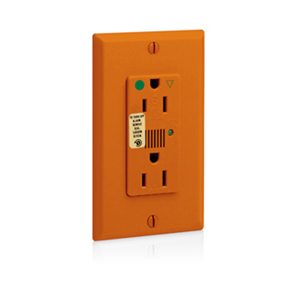 [8280-IGO] Toma 15A 125V 1F+N+T Doble Polo Tierra Aislado Supresor Tvss Naranja Leviton