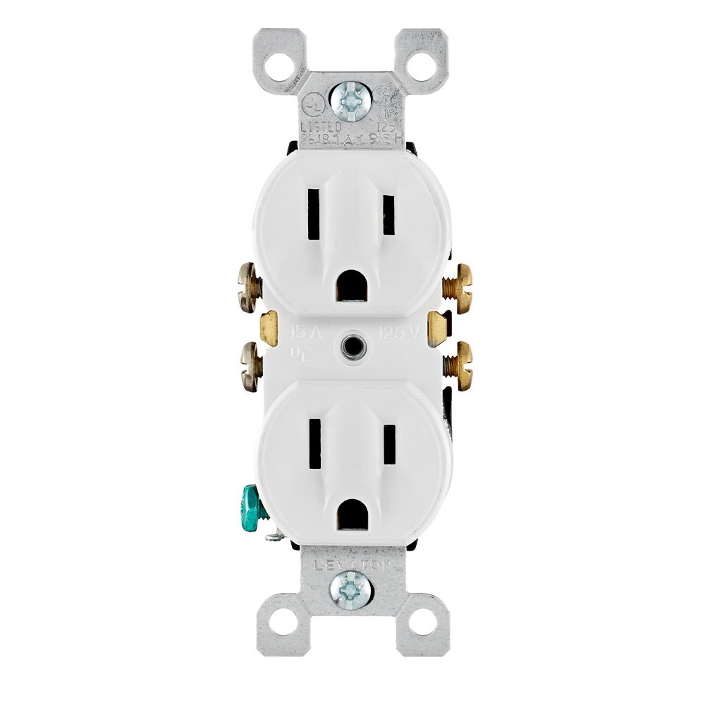 Toma 15A 125V 1F+N+T Doble Polo Tierra Nema 5-15R Leviton Blanca Sin Tapa
