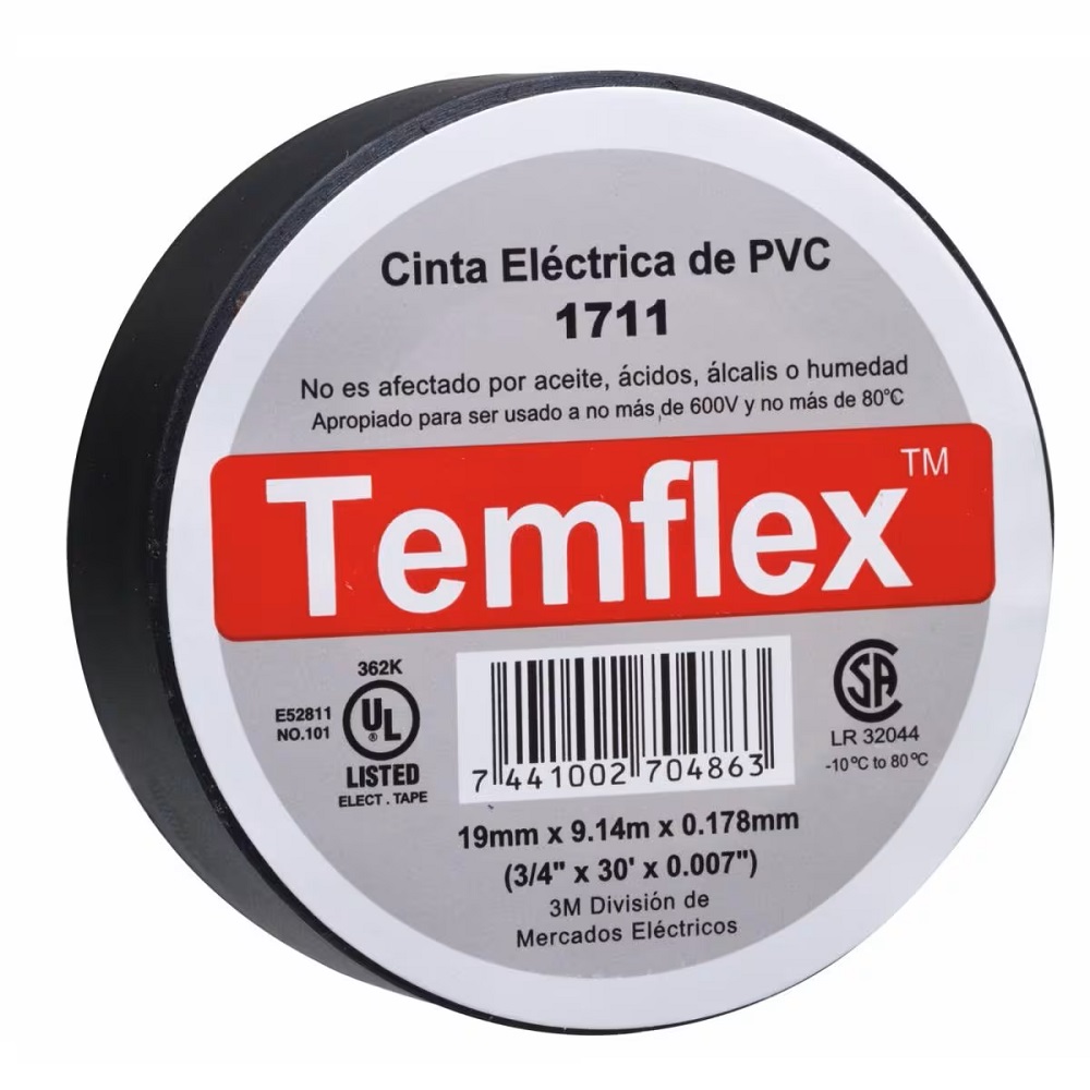 [TEMFLEX-NEG-18] Cinta Aislante 3M Negro 18Mmx18Mts 165