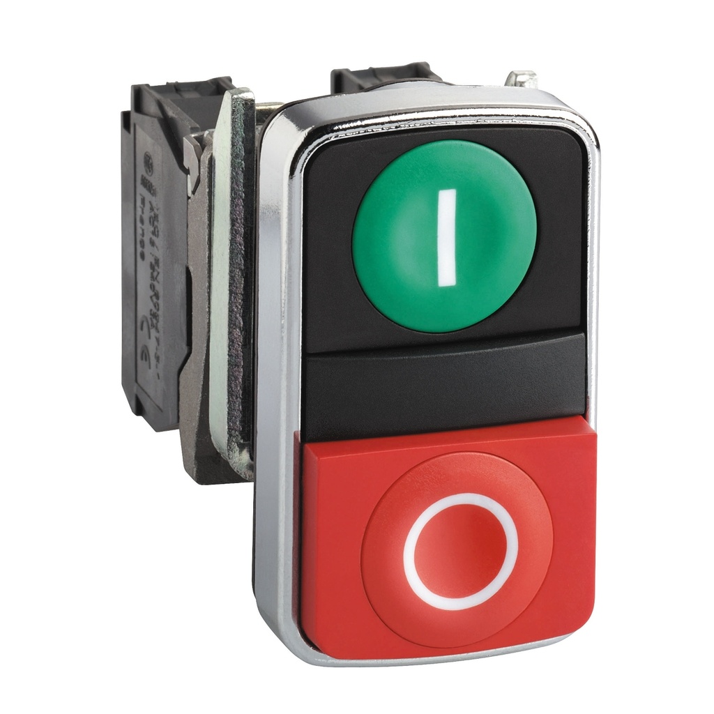 [XB4BL73415] Pulsador Modular Doble Con Retorno Cuerpo Metalico Verde/Rojo 1Na+1Nc 22Mm Ip69 Ik06 Harmony Schneider