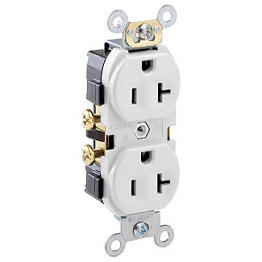 [CR20-W] Toma 20A 125V 1F+N+T Doble Polo Tierra Leviton Grado Comercial Blanca Nema 520R