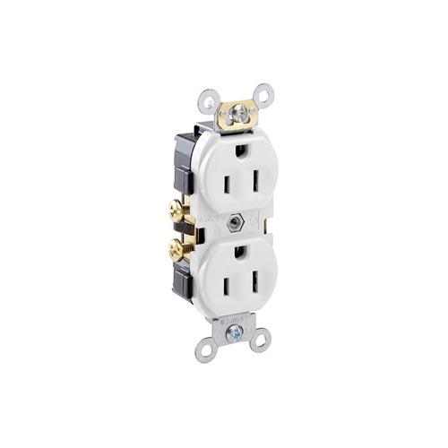 [CR15-W] Toma 15A 125V 1F+N+T Doble Polo Tierra Grado Comercial Leviton Blanca 515R