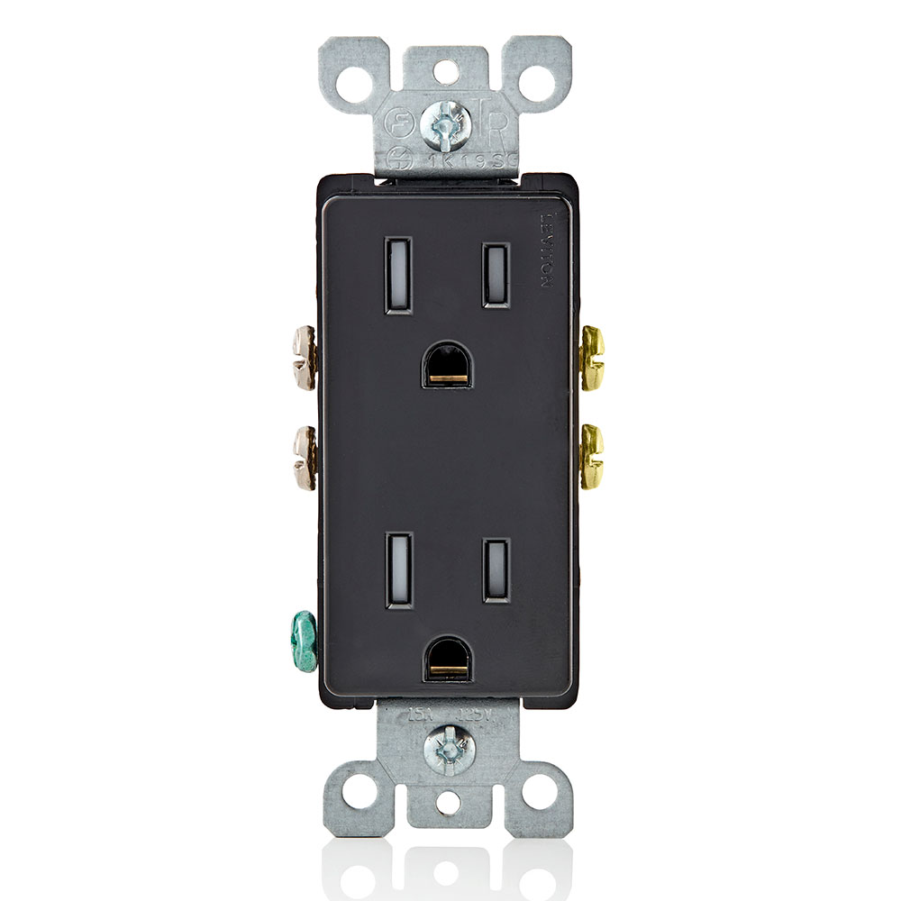 [T5325-E] Toma 15A 125V 1F+N+T Doble Decora Tamper Resistant Leviton Negra Tapa 80301-Se