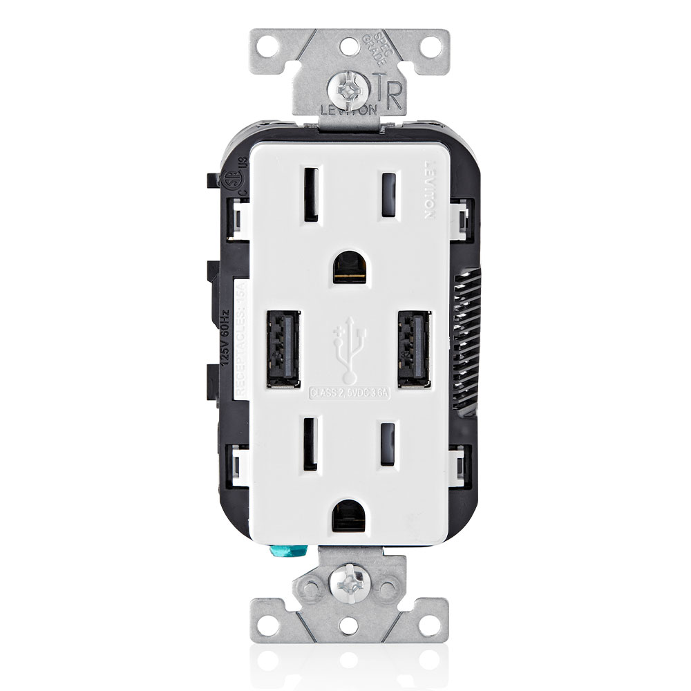 Toma Cargadora Usb Duplex 2 Salidas Usb  Blanco Leviton