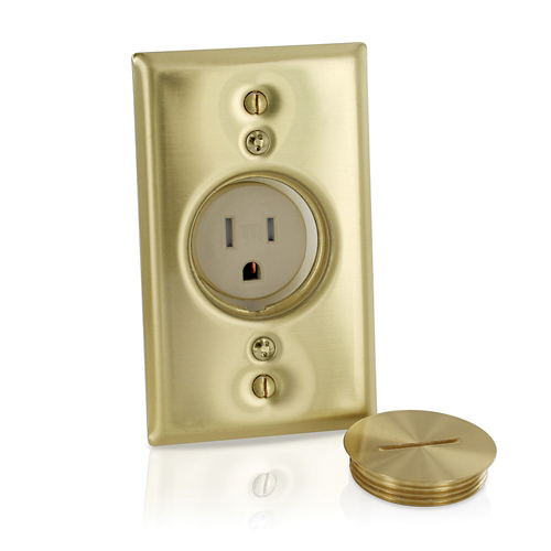 [T5250-B] Toma Sencilla 15A 125V Tamper Con Tapa Metalica Para Piso Leviton