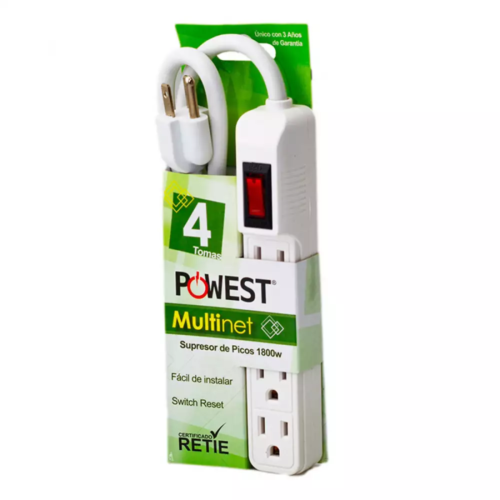[NMNET-7514] Multitoma Supresor De Picos 4 Salidas 120V/15A Multinet Blanco Powest