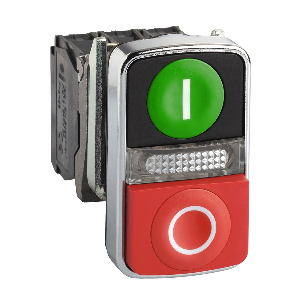 [XB4BW73731M5] Pulsador Modular Doble + Piloto 240Vac Con Retorno Cuerpo Metalico Verde/Rojo 1Na+1Nc 22Mm Ip69 Ik06 Harmony Schneider