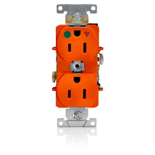 Toma 15A 125V 1F+N+T Doble Polo Tierra Aislado Hospitalario Leviton Naranja