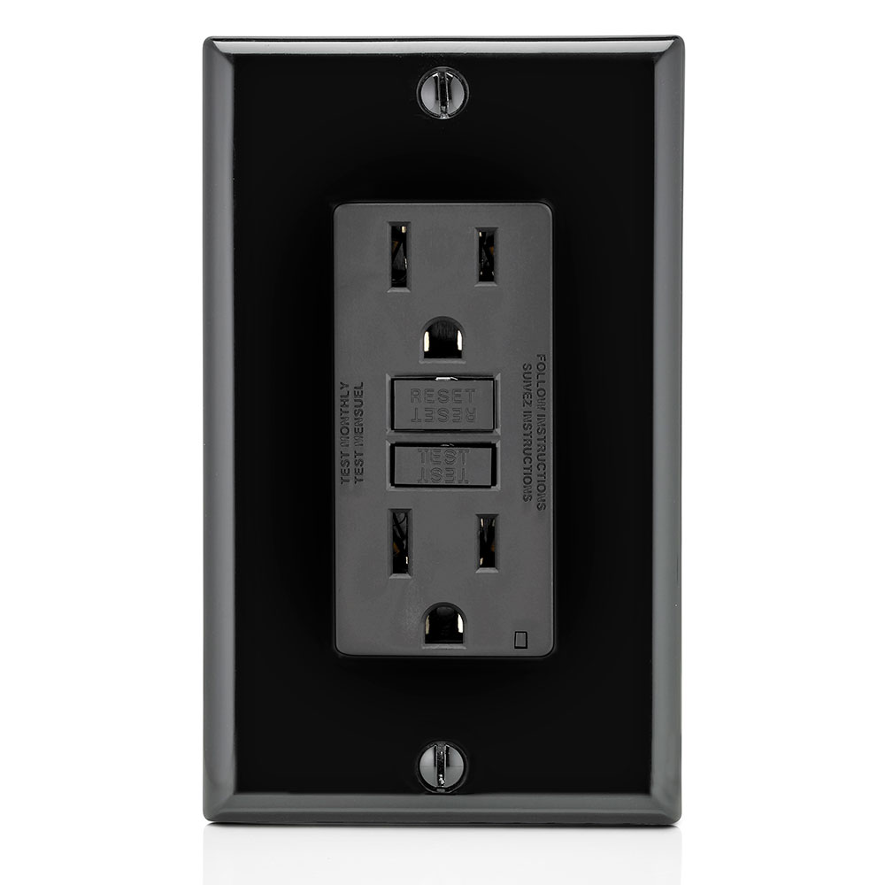 [GFNT1-E] Toma 15A 125V 1F+N+T Doble Negro Gfci Leviton Con Tapa