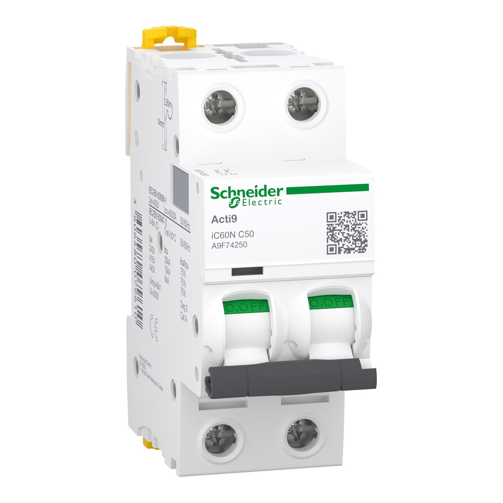 [A9F74250] Taco Riel 2X50A Schneider 20Ka A 220V Curva Disparo Clase C