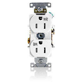 Toma 15A 125V Doble Polo Tierra Tamper Resistant Resistente Intemperie Blanca Leviton Sin Tapa
