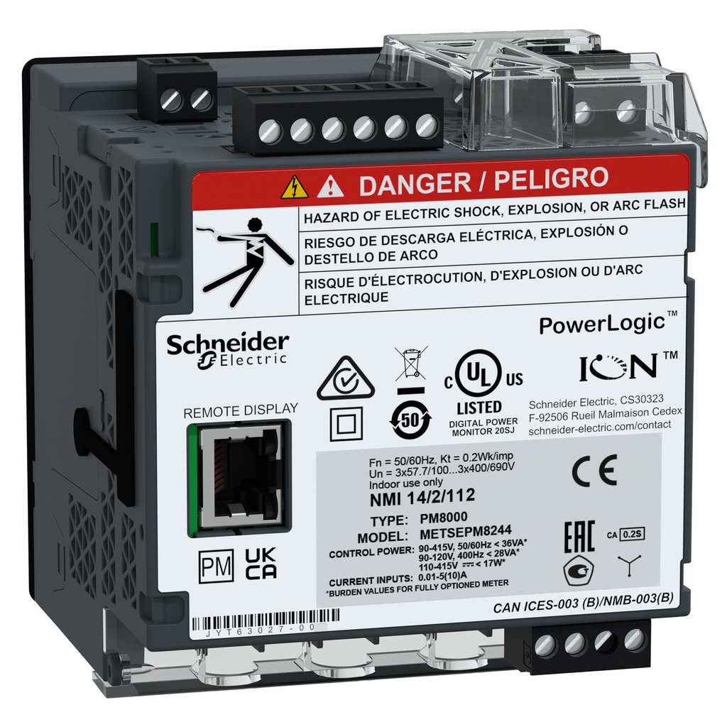 [METSEPM8244] Medidor Pm8000 Multifuncional 90-415 Vac 10A 3P - 1P+N - 3P+N Pantalla Remota Schneider